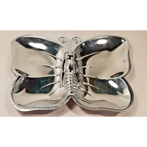 Vintage Butterfly Trinket Catchall Tray "Chromed" Metal Made in Hong Kong Dish